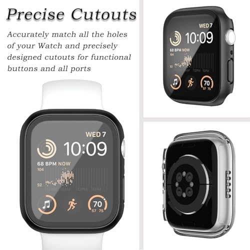 Image of Case Compatible with Apple Watch Series 8 & Series 7 41mm /45mm PC Bumper with Tempered Glass Screen Protector Matte Solid Color Hard Cover (Black, 45mm)