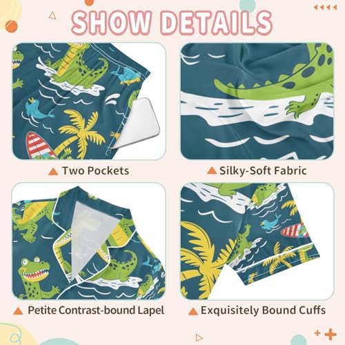 senya Crocodile Surfer Satin Summer Pajama Sets Silk Short Sleeve Button Down Sleepwear3