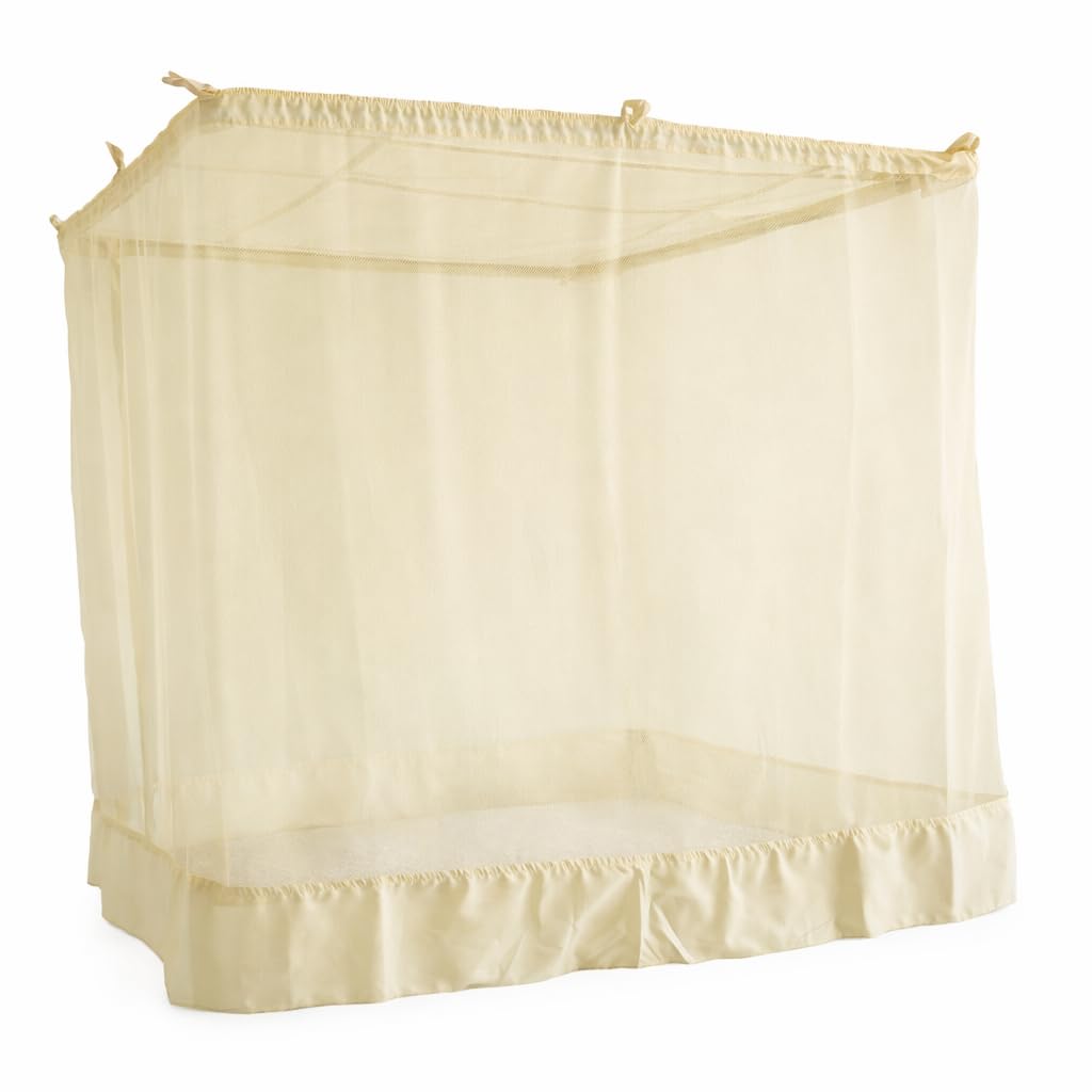 ANS Superfine Ivory Mosquito Net for Single Bed (3.5 x 6.5 ft) – Supersoft, Breathable, Durable, with Matching Cotton Borders for Added Strength and Style.