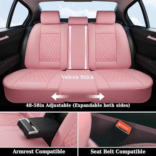 Image of Coverado Car Seat Covers Full Set, Automotive Front and Rear Seat Covers with Backrest, Nappa Leather Car Seat Protectors Waterproof, Universal for Most Vehicles, Pink