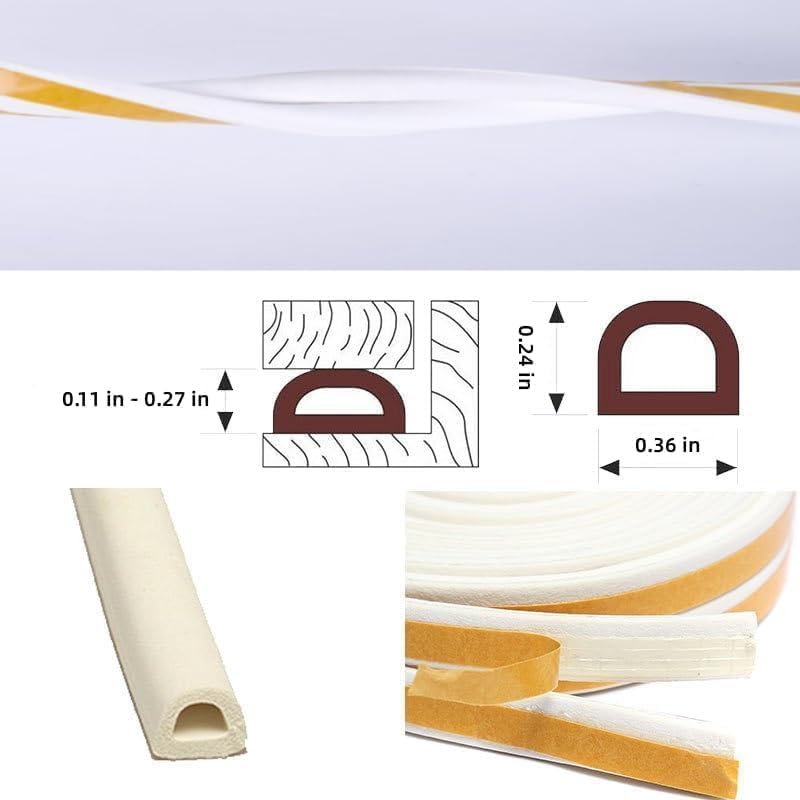 Image of Door Weather Strip Draught Excluder for Doors Self Adhesive Foam Draft Excluder for Windows Door Insulation Strip Weather Stripping Door Seal Strip, Epdm, Foam, Rubber (White)