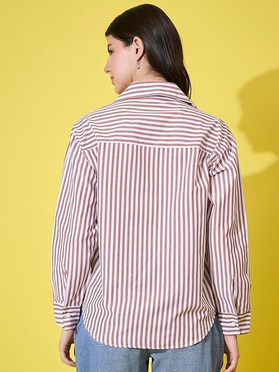 Image of Womens /GirlsClassic Lining Shirt for Women Cotton | Women's Striped Style top | Full Sleeve, Relaxed fit, Button-Down Casual Shirt for Girls & Women