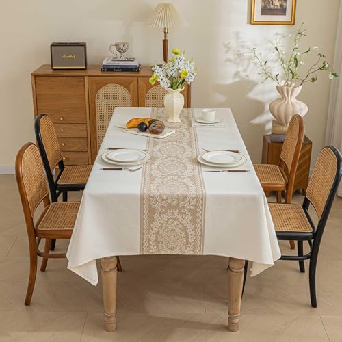 Nappe rectangulaire en lin de qualité supérieure vintage beige - 4