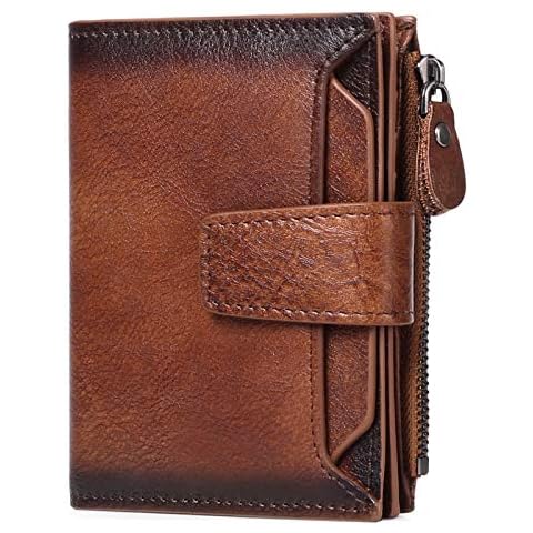 FALAN MULE Wallet for Men Genuine Leather RFID Blocking Mens Wallet with Zipper Coin Pocket ID Window Cover