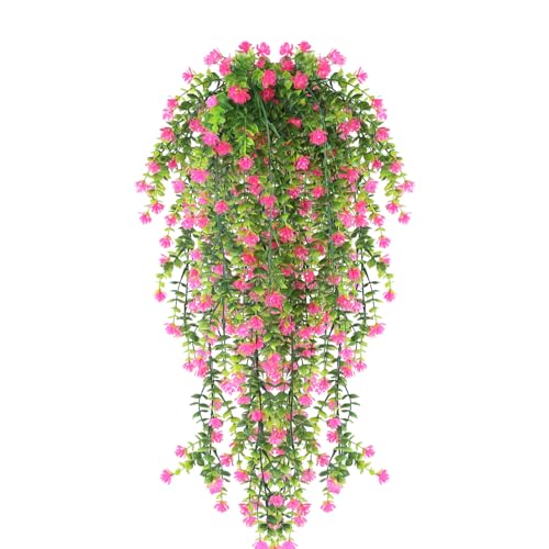 HBell 2Pcs Artificial Hanging Flowers,UV-Resistant Fake Hanging Plants Flower Bouquet Hanging Vine Plants Drooping Plants for Wall Home Garden Yard Patio Wedding Indoor Outdoor Decoration (Pink)