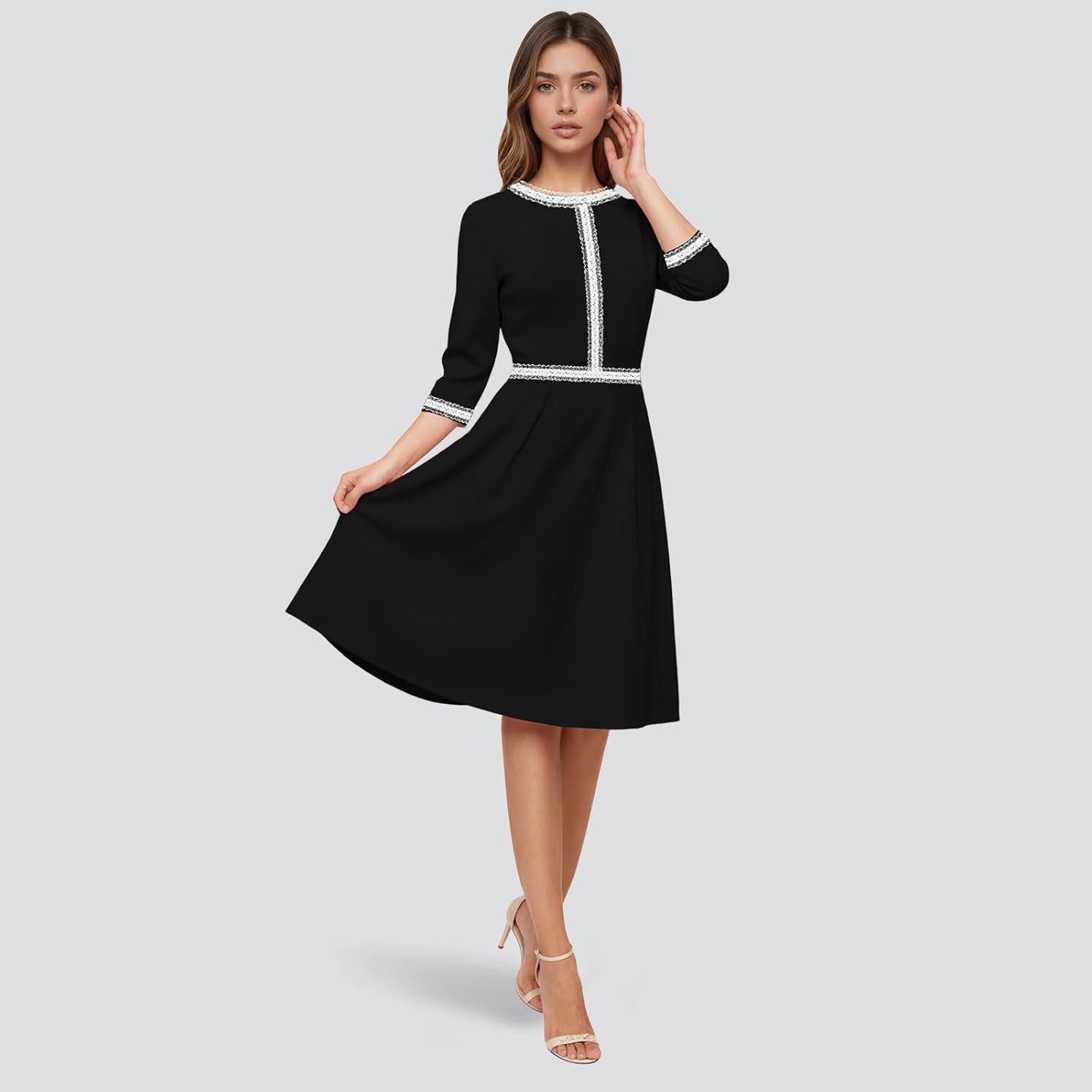 Women's Work Dress Church Dress 2025 Lace Trim A Line Classy Office Business Casual Midi Dresses - Image 2