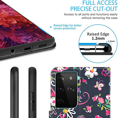 Coveron Wallet Pouch Designed For Samsung Galaxy S21 Ultra 5G Leather Case, Rfid Blocking Flip Folio Stand Phone Cover - Floral Design #TOP5