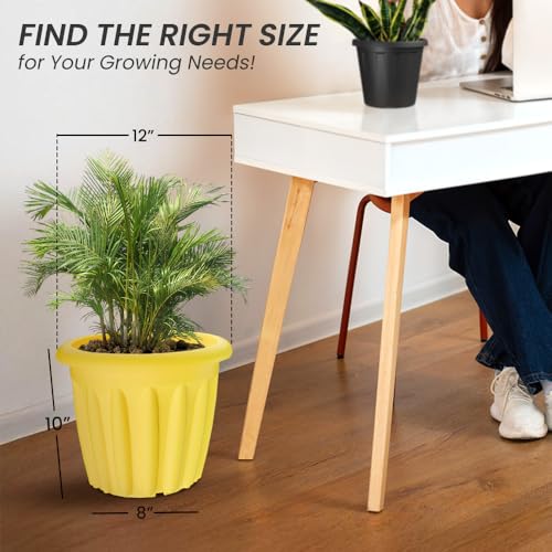 Image of YUCCABE ITALIA SHERA Floot 12 Inch Plastic Flower Pot 6 Piece Set of Round Shape Planter for Home Garden Seedling Planter for pots (Yellow)