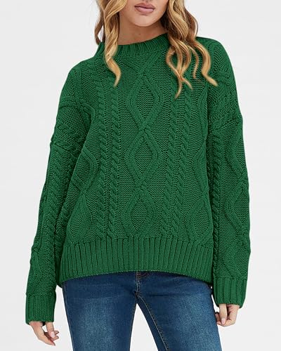 BTFBM Casual Women Long Sleeve Sweater 2025 Fall Ribbed Knit Pullover Loose Crewneck Cable Sweater Jumper Tops(Dark Green,Large) — view 2