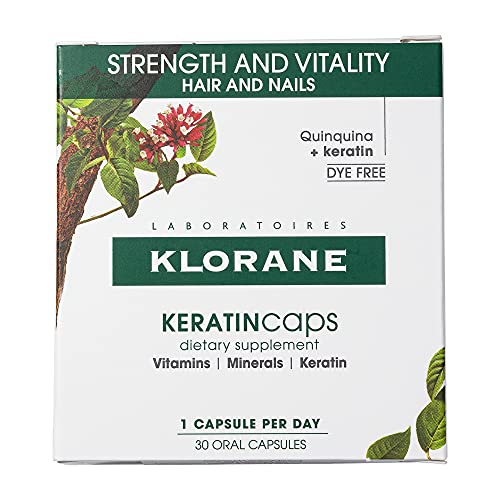 Klorane Keratincaps Dietary Supplements With Biotin, Quinine, B Vitamins For Thicker, Stronger Hair & Nails, Caffeine-Free, Dye Free, 30 Day Supply #TOP15