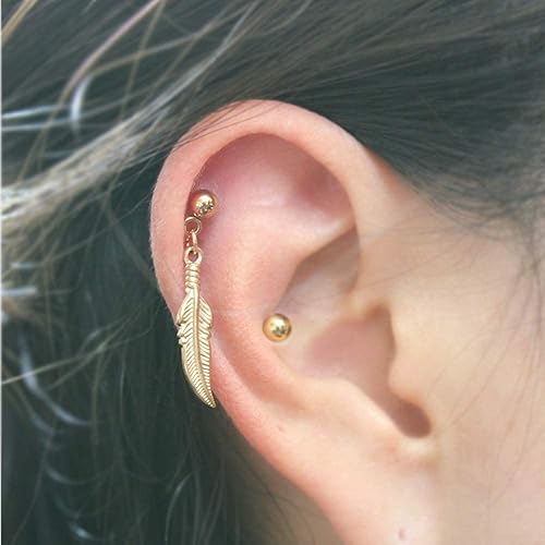 Miniatura 2 de 20g, 16g Feather cartilage earring, Rose Gold helix earring, Tragus ear stud labret, cartilage jewelry, Stainless Steel, Sold individually
