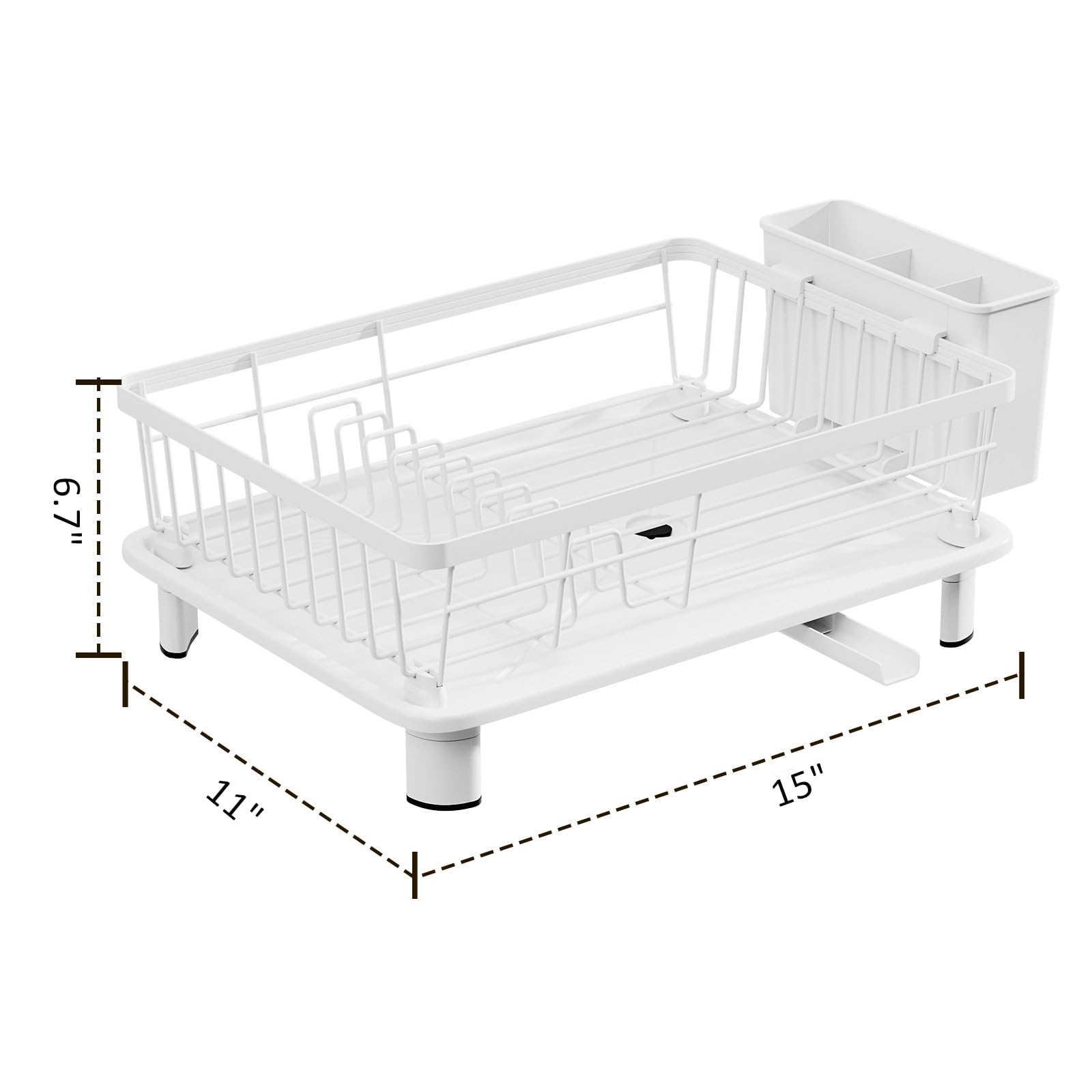 Kleines Abtropfgestell, platzsparend, für Küchentheke, Küchen-Organizer, Abtropfgestell mit Besteckhalter für Löffel und Gabeln, 27,9 cm B x 38,1 cm L, Weiß