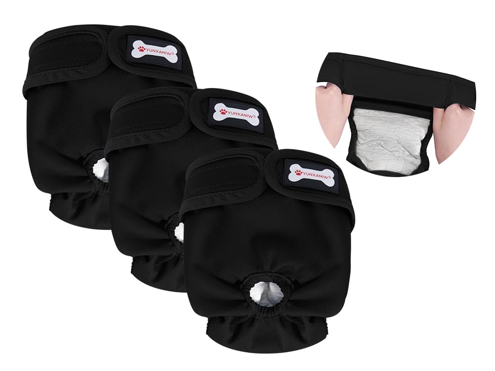 3 Pack Female Dog Diapers,Reusable Nappies for Doggie in Heat,Highly Absorbent Dog Nappies Female for Pet Incontinence with Adjustable Snaps (ALL BLACK