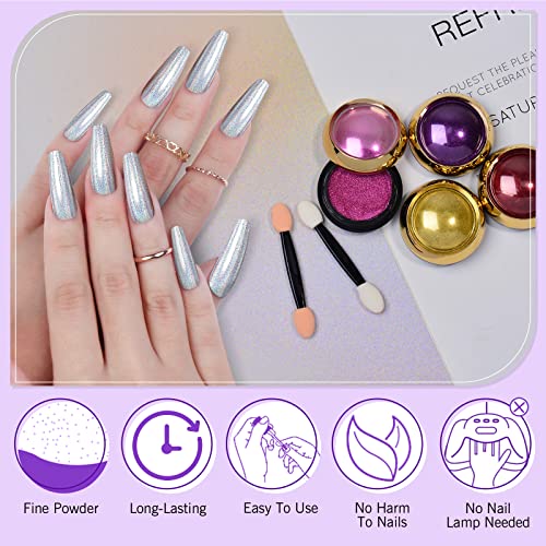 24Pcs Saviland Chrome Nail Powder Set - Metallic Mirror Effect Holographic Nail Powder Silver Red Green Gold Nail Chrome Powder For Nails Art Decoration #TOP4