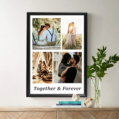 Image of Personalized Collage Wood Wall Mount Rectangular Photo Frame With Your Pictures|Customised Gift For Anniversary,Birthday,Wedding,Couples-4 Images,12X18 Inch,Black