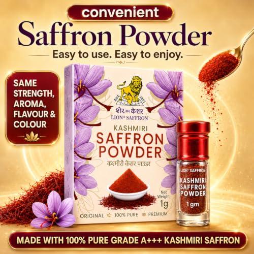 Image of LION BRAND SAFFRON 1g Original Kashmiri Saffron Powder | Pure Kesar /Keshar /Kumkuma Puvvu | Saffron for Biryani, Milk, Tea, Sweets, Cooking, Puja, Tilak, Face Pack, Skin Care, Men, Women & Pregnant Women (1gram)