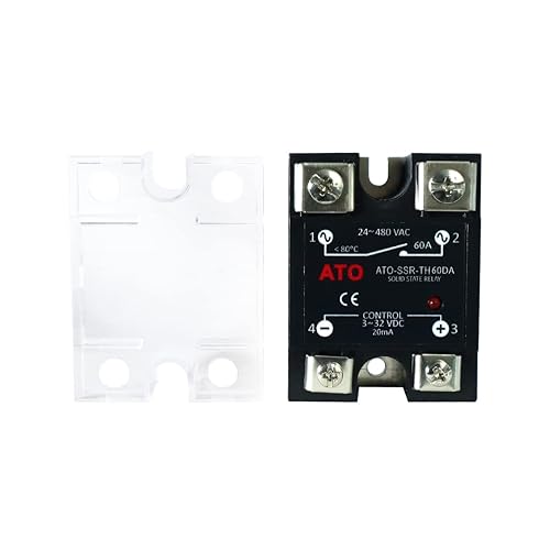 Miniatura 3 de ATO Relé de estado sólido SSR-60DA DC a CA Relé semiconductor monofásico, entrada 3-32V CC, salida 24-480V CA (60A)