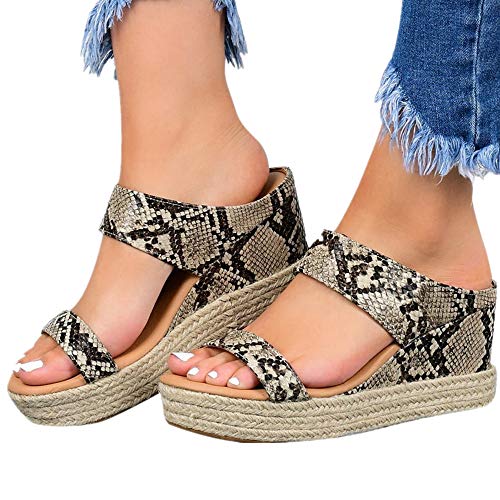 Hosamtel Wedges Shoes for Women Sandals,2020 Summer Open Toe Breathable Beach Sandals Slip-On Straw Casual Wedges Shoes Brown