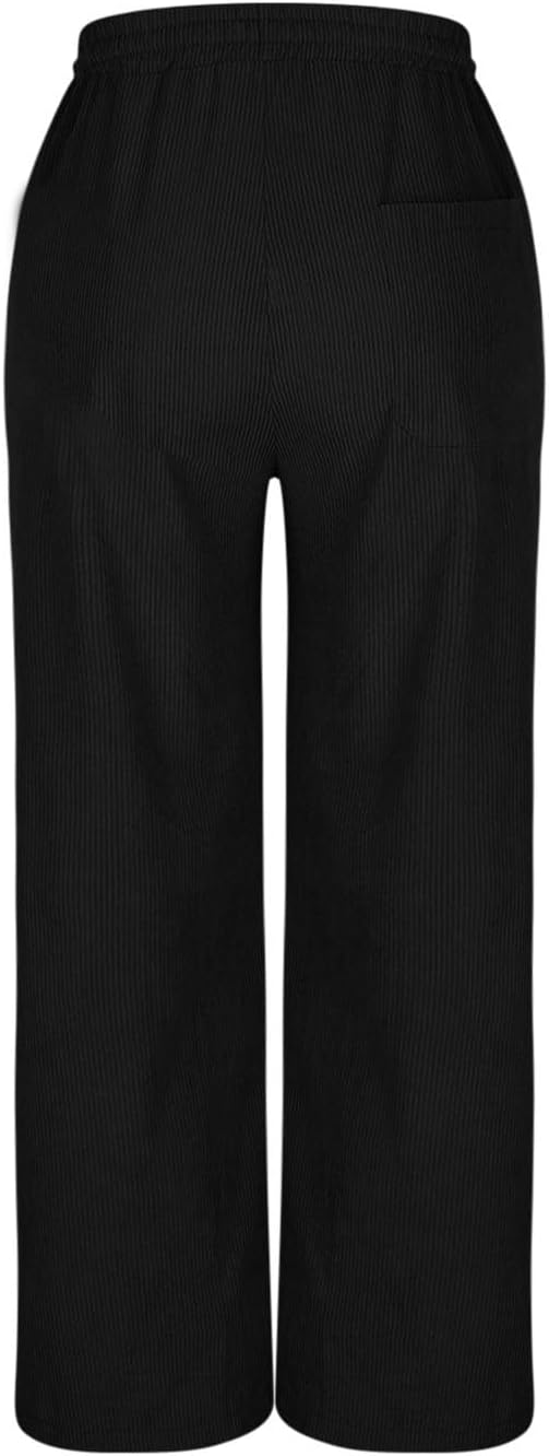 Women Corduroy Pants Baggy Elastic High Waisted Wide Leg Drawstring Trousers Soft Comfy Fashion Lounge Palazzo Pant