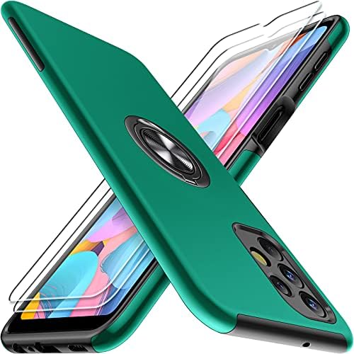 AOUIA Designed for Samsung Galaxy A32 5G Case with 2 Pack Tempered Glass Screen Protector Shockproof Scratch Proof Protective Cover with Built-in Magnetic Kickstand for Samsung Galaxy A32 5G, Green 