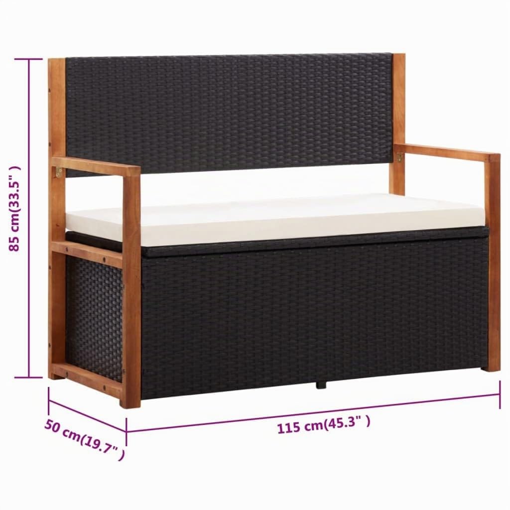 vidaXL Banc de Jardin 115 cm Résine tressée et Bois d'acacia Noir