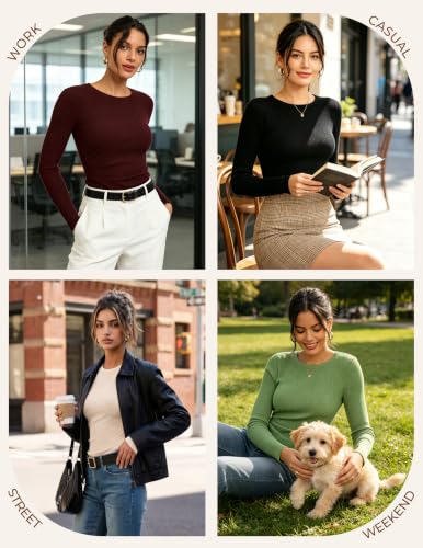 GRACE KARIN Womens Long Sleeve Tops Ribbed Knit Basic Blouses Black M - image 2