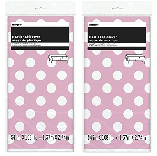 2 Pack Polka Dot Plastic Tablecloth, 108 X 54, Light Pink With White Dots #TOP1