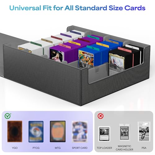 Image of UAONO Trading Card Storage Box, Holds 2400 Sleeved Cards with 24 Dividers & 4 Stoppers, Magnetic Closure PU Leather Card Case for MTG, PTCG, YGO, Sports Cards (Black&Gray)