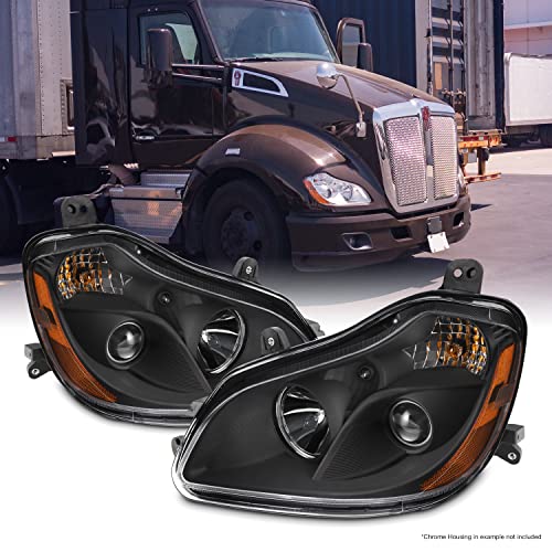 AKKON - Fits 2013-2019 Kenworth T680 OE Halogen Style Projector Headlights Black Housing - Pair Replacement