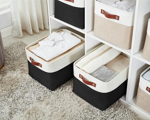 Image of DECOMOMO Foldable Storage Bin Collapsible Sturdy Cationic Fabric Storage Basket Cube W /Handles for Organizing Shelf Nursery Home Closet (Black and White, Large - 15 x 11 x 9.5-4 Pack)