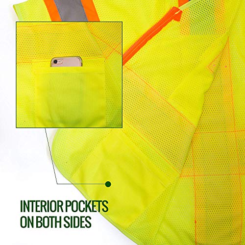 Troy Safety Mv7812 Class 3 Two Tones High Visibility Reflective Strips Breathable Ployester Mesh Vest W/Pockets | Ansi Isea 107-2015 Certified (L, Lime) #TOP4
