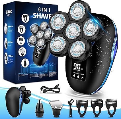 Head Shaver for Bald Men 6-in-1 Electric Shaver for Bald Head 6D Wet Dry Waterproof Mens Electric Razor