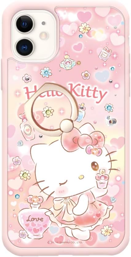 apbs Sanrio Hello Kitty Shockproof Case Compatible with iPhone 11 6.1-Inch, Crystal Rhinestone from Swarovski, Flexible TPU Bumper Edge & Rigid PC Back Panel Cover with Ring Stand - Perfume Kitty