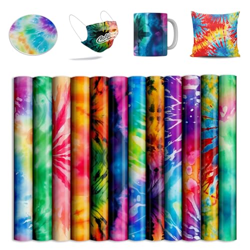Tie Dye Sublimation Transfer Ink Sheets,Sublimation Paper for Cricut Mug Press,Transfer Paper for DIY Key Chain T-Shirts,12 pcs/Set,12'x12'