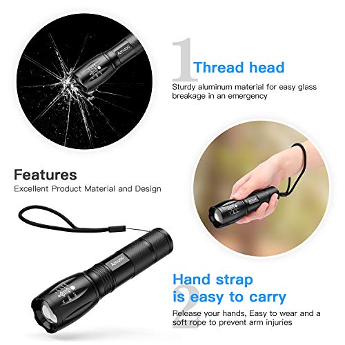 Amuoc Flashlight, Upgrader LED Tactical Flashlight S1000 - High Lumen, 5 Modes, Zoomable, Water Resistant, Handheld Light - Best Camping/Outdoor/Hiking(Batteries Not Included) (2 Pack) - Thumbnail 5