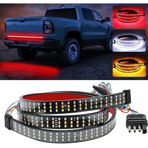 YUGUANG 60 Inch Truck Tailgate Light Bar, Triple Row LED Tailgate Light Strip with Brake Reverse Sequential Turning Signals Strobe Lights Cover