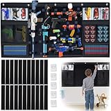 Feoang Hanging Toy Guns Storage Organizer Wall Mount Toys Storage Hanger with Pockets and Straps for Foam Blasters, Water Guns,Darts,Goggles Storage Organizer for Toy Guns Kids Rooms,Game Rooms