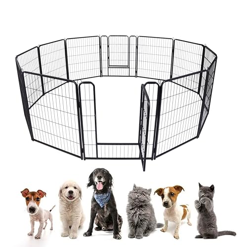 AufuN 12-TLG Welpenauslauf faltbares Freilaufgehege Tierlaufstall 80cm hoch, Automatische Verriegelung, Laufgitter Welpenlaufstall mit Tür für Hunde, Kaninchen, Kleintiere, Katze