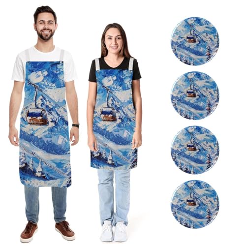 Tabliers de cuisine montagne enneigée imperméables pour vos repas