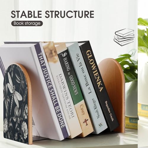 Sujetalibros de flores y libélula de madera con base de metal 8