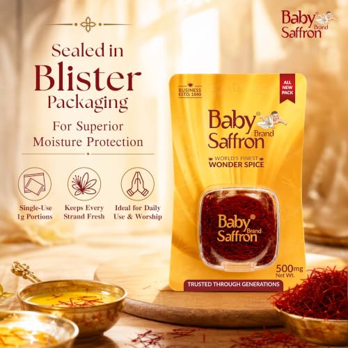Image of Baby Brand Saffron Original Mongra Kesar /Keshar | Grade1 ISO 3632 Tested | Natural Colour & Aroma | For Pooja Tilak, Pregnant Women, Kids, Food, Period Pain, Skincare & Health | 500mg(0.5g), Pack Of 1