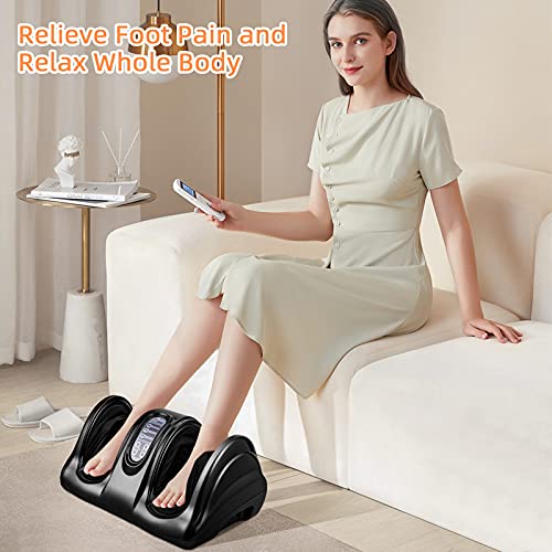 RELAX4LIFE Shiatsu Foot Massage Machine, Rolling Massager with Remote Control, 4 Programs, 3 Modes, Touch Panel, Electric Calf Deep Kneading for Plantar Fasciitis,Tired Muscle Massaging (Black)