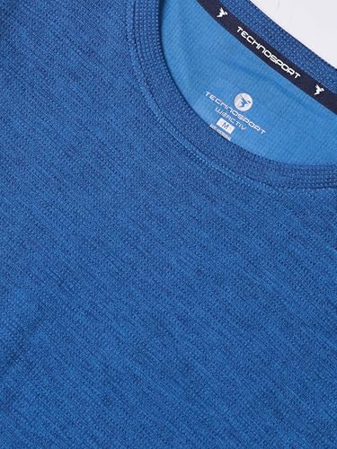Image of TECHNOSPORT Women Relaxed Fit Cubic Melange Round Neck T-Shirt | Quick Dry Polyester Casual Tee with UPF 50+ UV Protection, Anti-Microbial & Double Cool Technology
