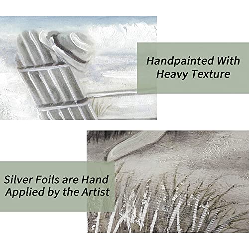 Beach Canvas Framed Wall Art: Living Room Blue Abstract Ocean Painting Modern Coastal Landscape Picture Contemporary Nautical Sea Wave Print Seaside Hand Painted Seascape Skyline Seashore Artwork - Image 3