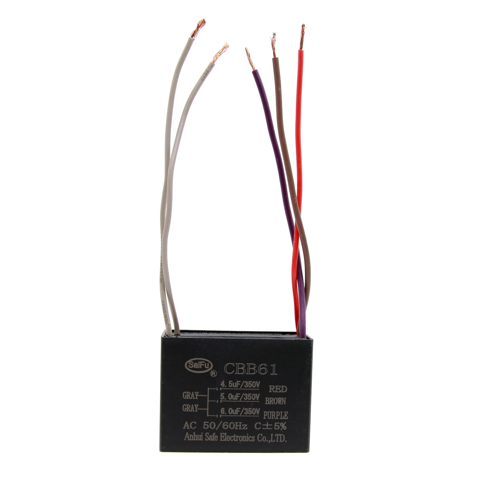 CBB61 4.5uf+5uf+6uf 5-Wire 350V AC Ceiling Fan Capacitor - 50/60 Hz - Polypropylene Film Capacitors Compatible with Electrical Power Relay Connecting