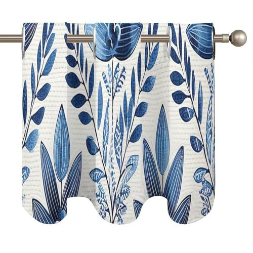 Cenefa de enrejado azul índigo de 2 paneles para ventanas de cocina, 52x18 pulgadas 5