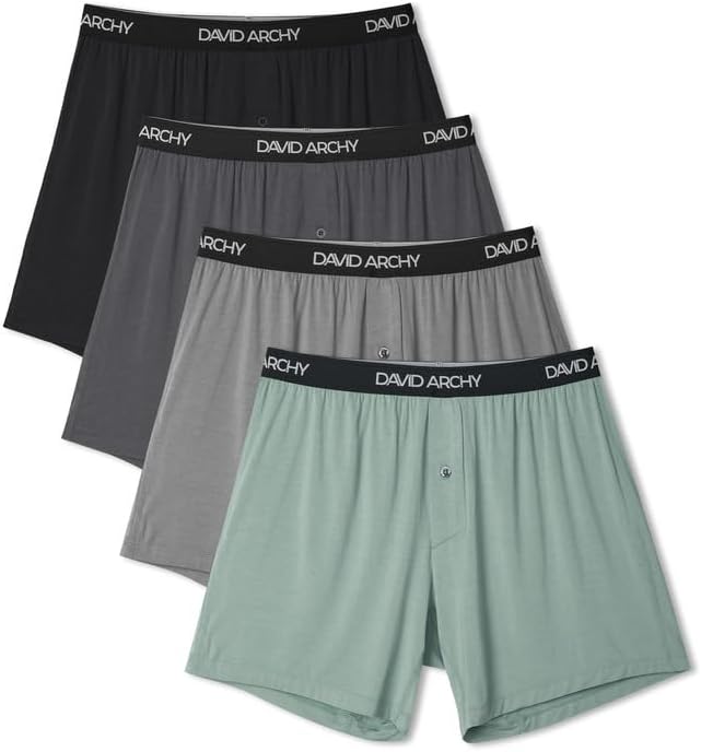DAVID ARCHY Men’s Underwear Boxer Shorts Rayon Made From Bamboo Breathable Boxers for Men with Soft Stretch Waistband 4 Pack