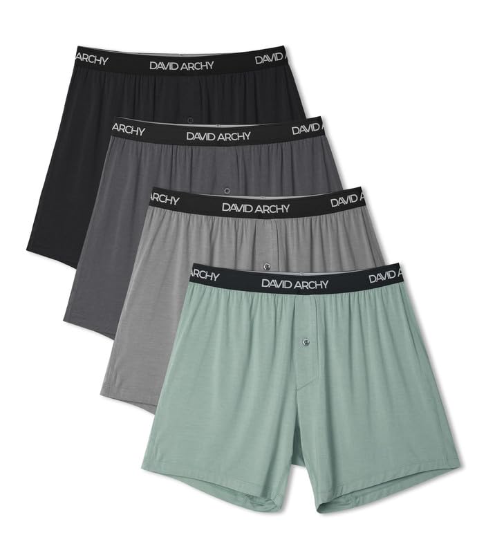 Image of DAVID ARCHY Men's Bamboo Rayon Boxers, Cooling Breathable Underwear | Moisture-wicking, men's boxer shorts with button fly, relaxed fit, tagless, comfort for sleep and lounging, 3 /4 /5 pack