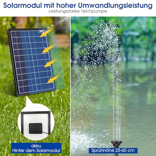 Biling Solarbrunnen mit Akku, 7,5 W Solar-Teichpumpe mit 3600 mAh Batterie Schwimmende Solarpump Fontäne mit 10 Sprühstilen, Solar Springbrunnenpump ideal für Gartenteich, Wasserspiel und Vogelbad