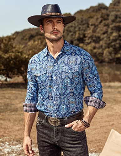 COOFANDY Mens Paisley Printed Shirts Casual Long Sleeve Button Down Shirts Floral Dress Shirt with Pockets2